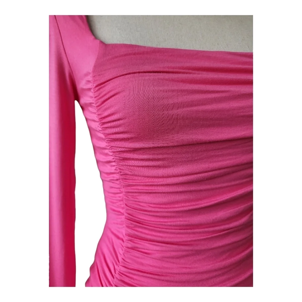 💕Elodie Square Neck Long Sleeve Rouched Crop Top Size XS New - Picture 2 of 7